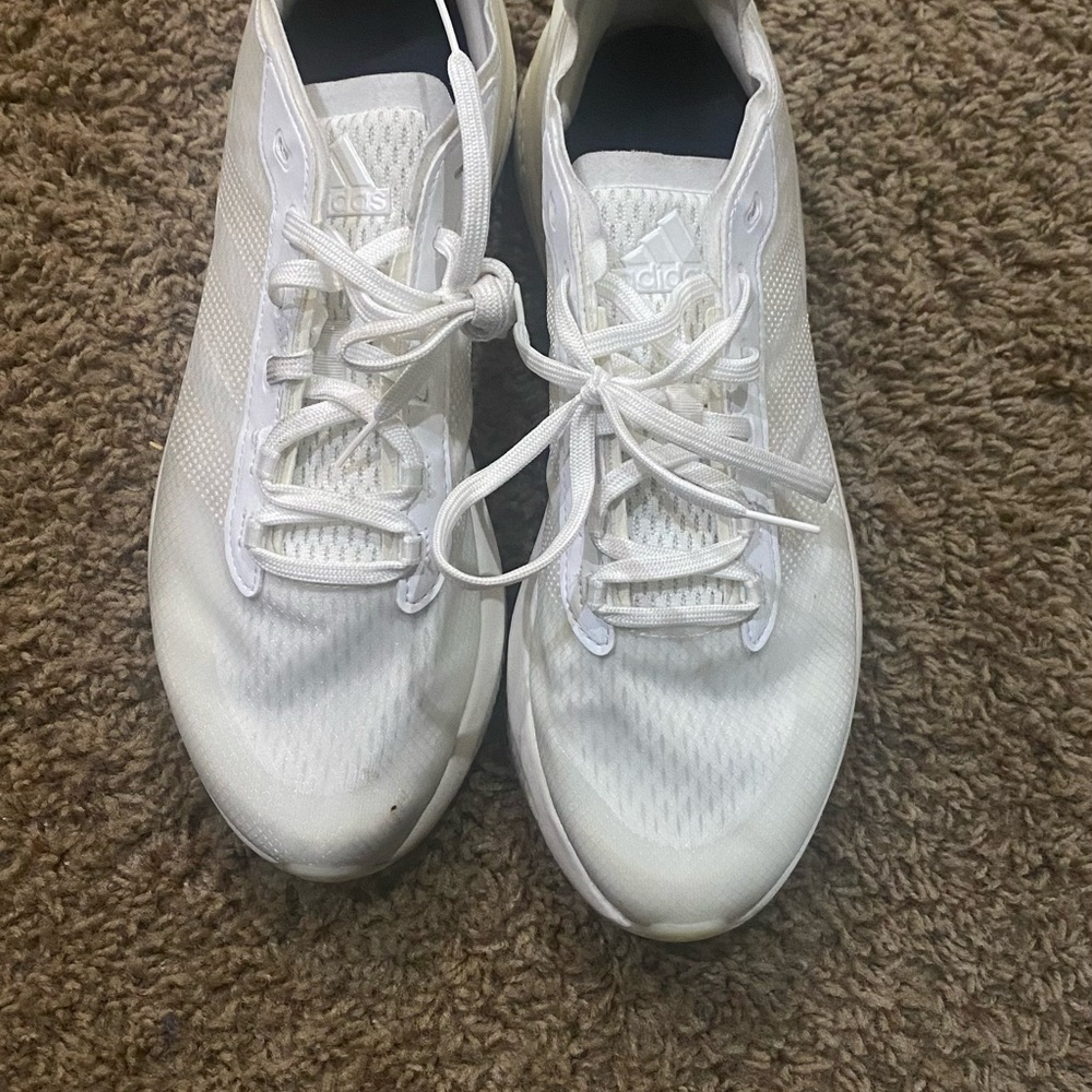 Adidas White Athletic Shoes Streamlined Mesh Design